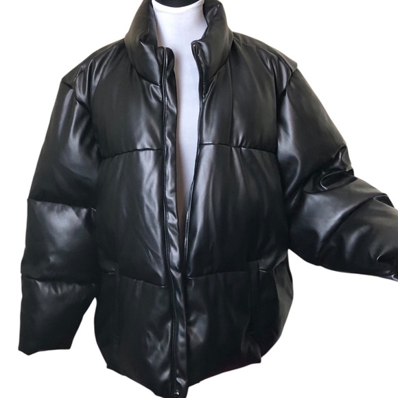 Plus Size Puffer Jacket Black Vegan Leather Fully Lined Pockets Womens 4X NEW - Picture 13 of 16